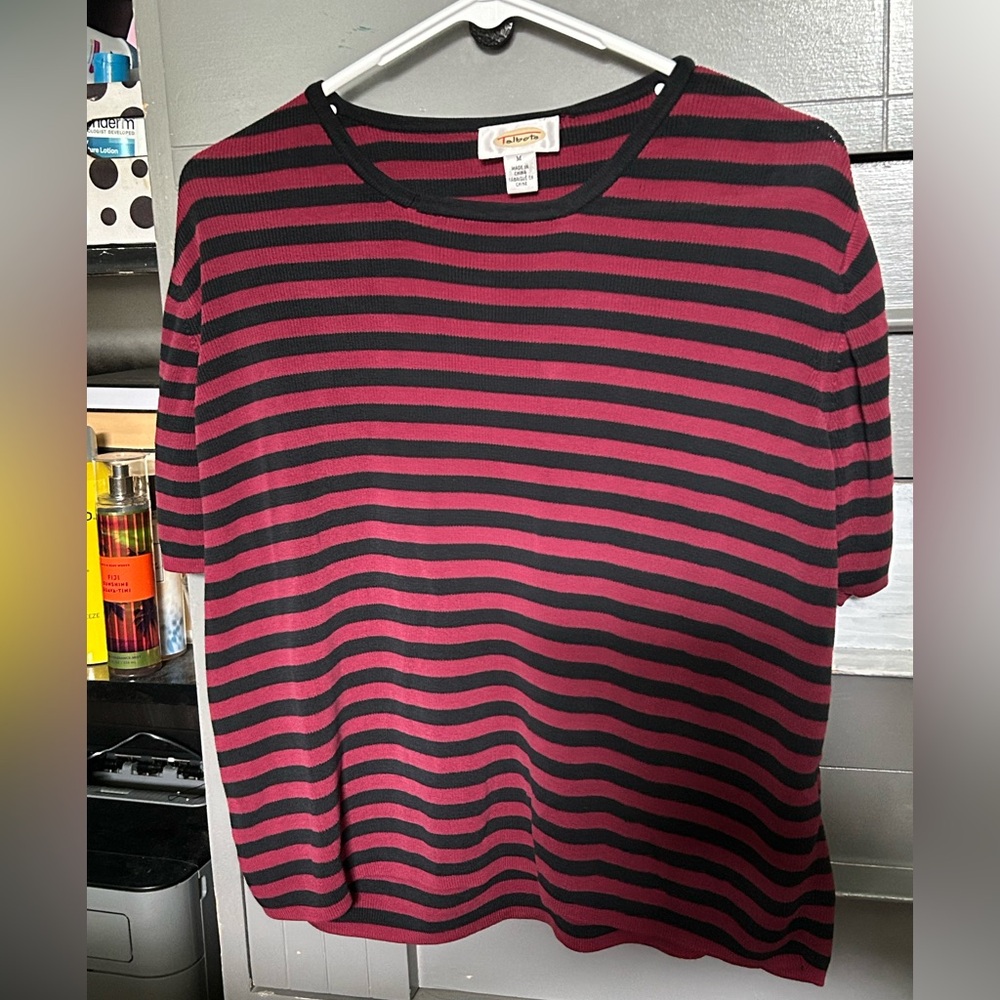 Talbots Red and Black Striped Knit Top